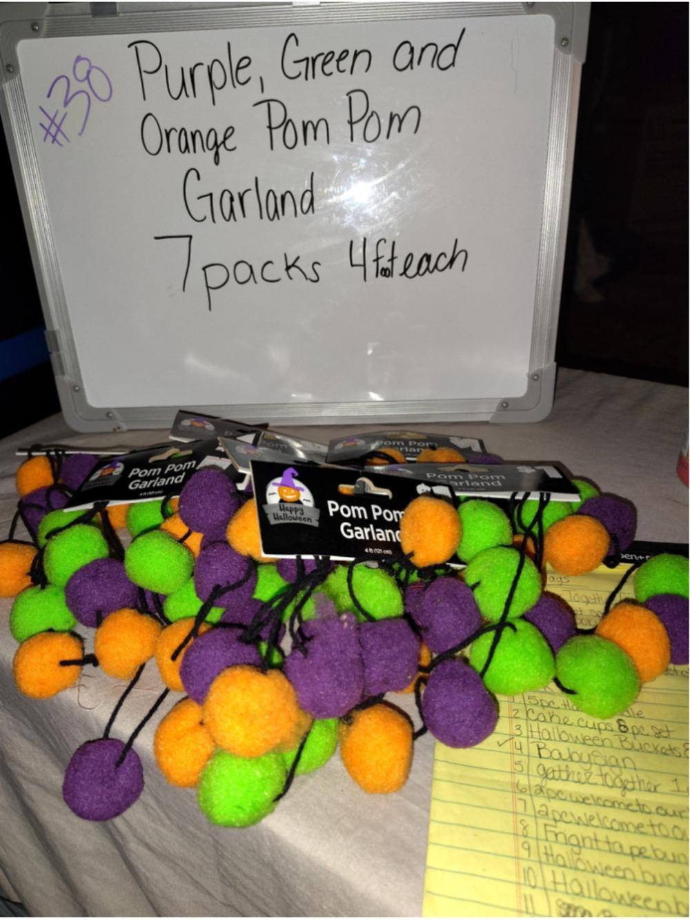 Unbranded Halloween Pom Pom Garland 7-Pack One Size Purple Orange Green